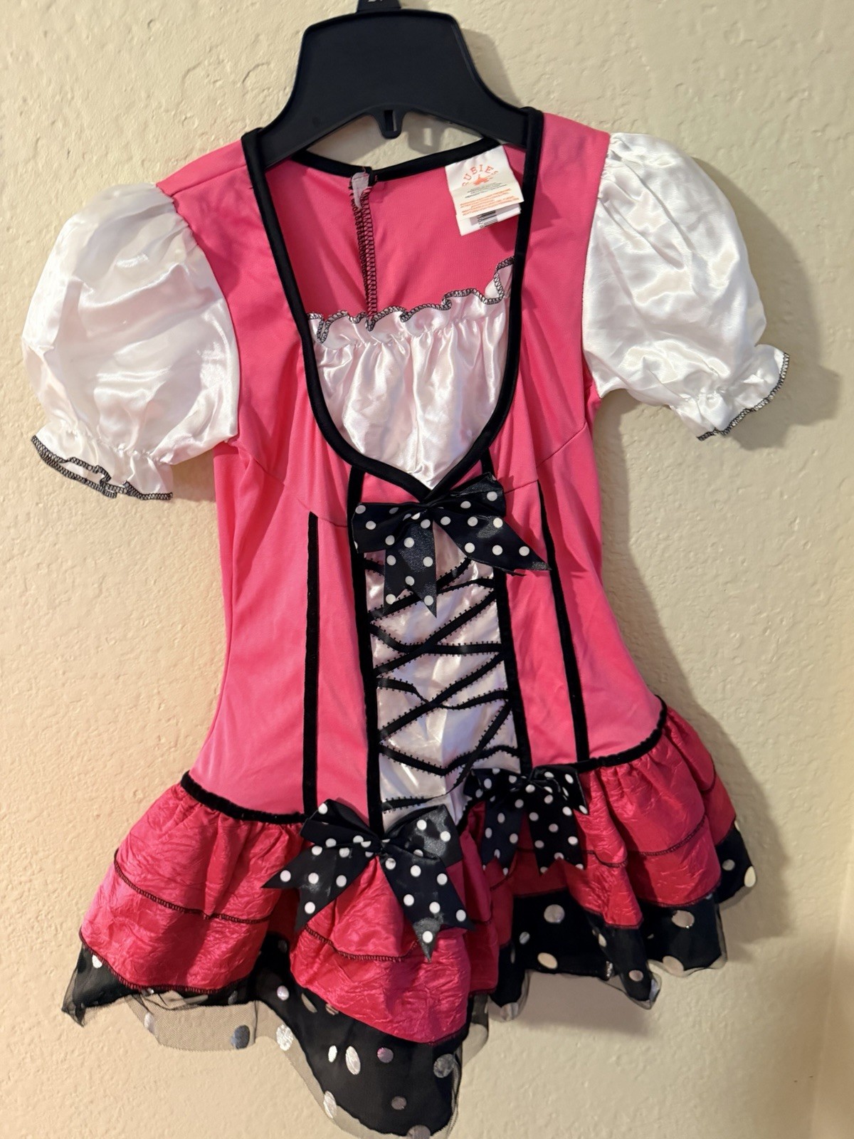 Rubies Princess Costume Pink Black Polka Dot Girls Size Large Lace Up Dress-up