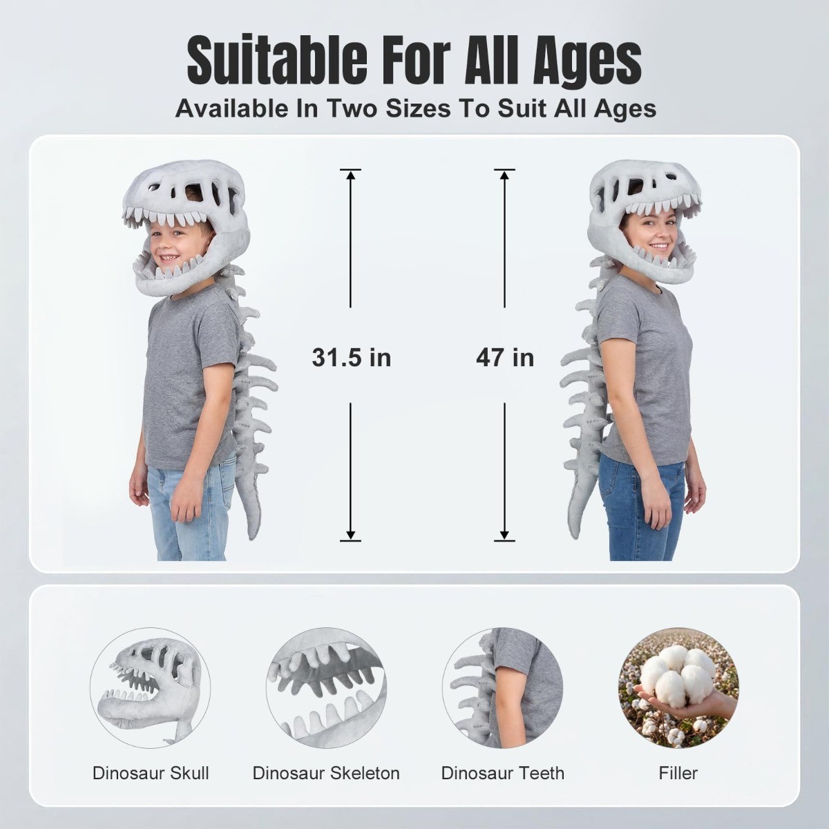 Dinosaur Skeleton Costume 3D Spinosaurus Skull Mask & Plush Spine Dress-Up Play