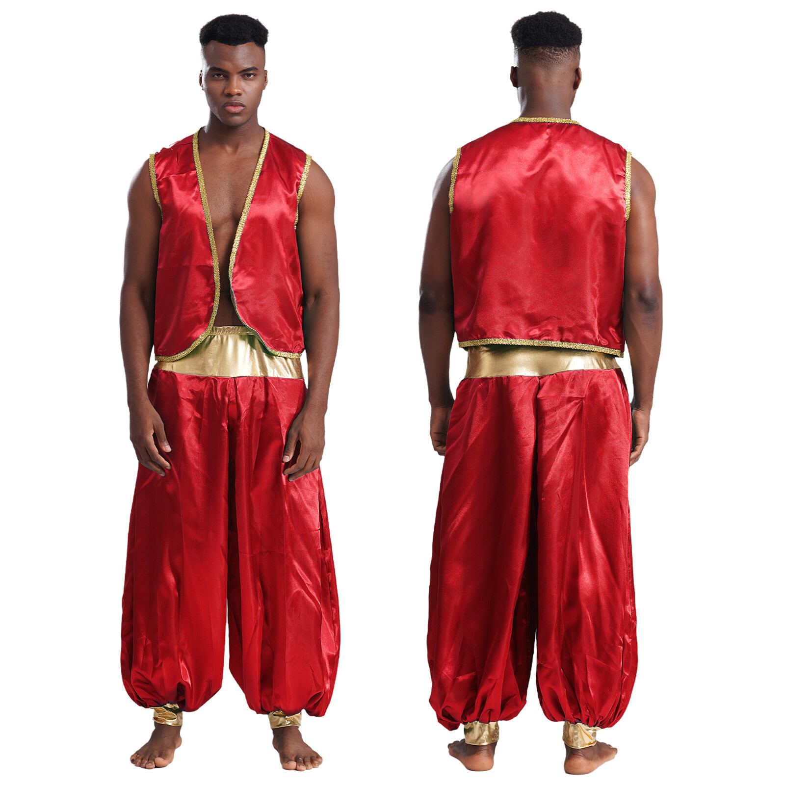 US Men’s Arabian Prince Open Front Waistcoat Vest Lantern Pants Halloween Outfit