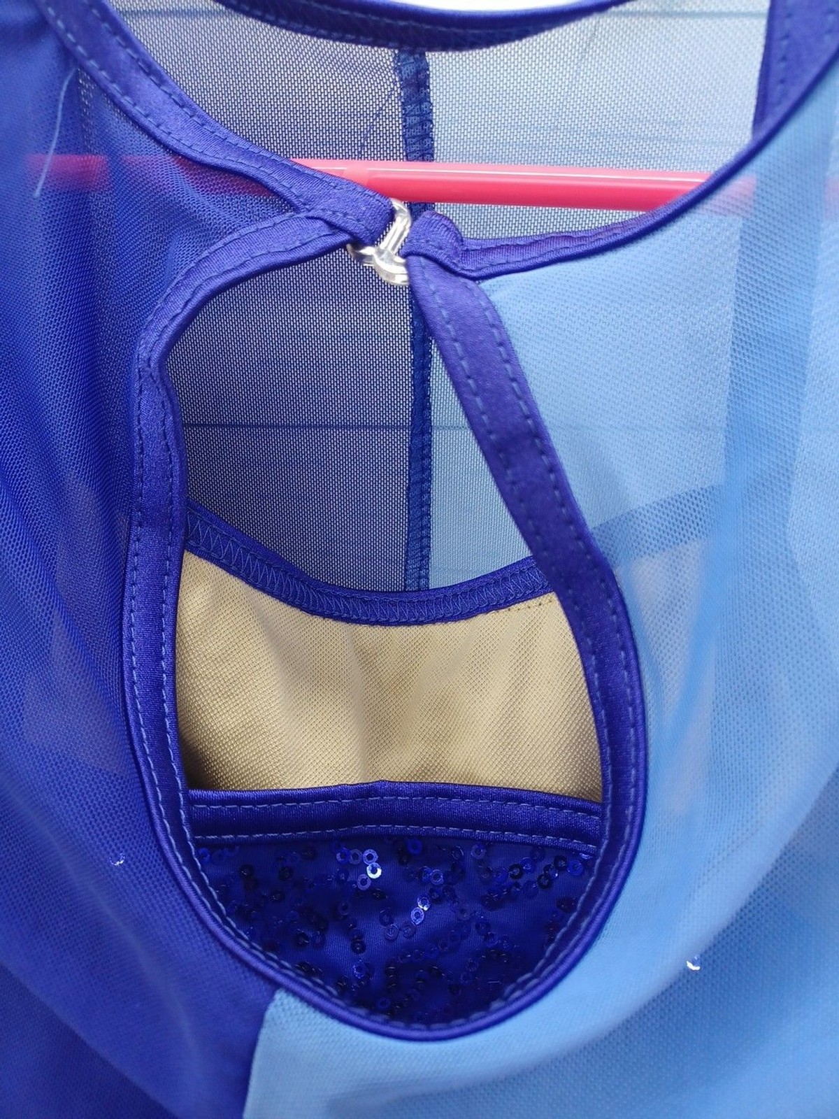 Weissman Blue Dance Leotard With Sequined Mittens Sz MC Child M Sequin