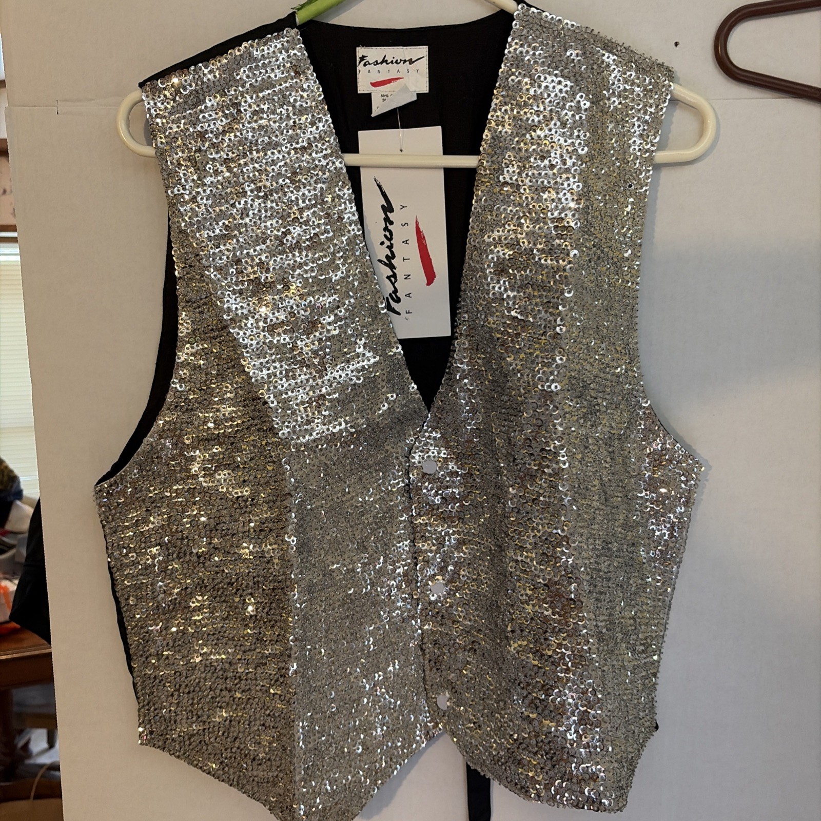 Vintage Silver Sequin Vest lg NWT Fashion Fantasy 80s