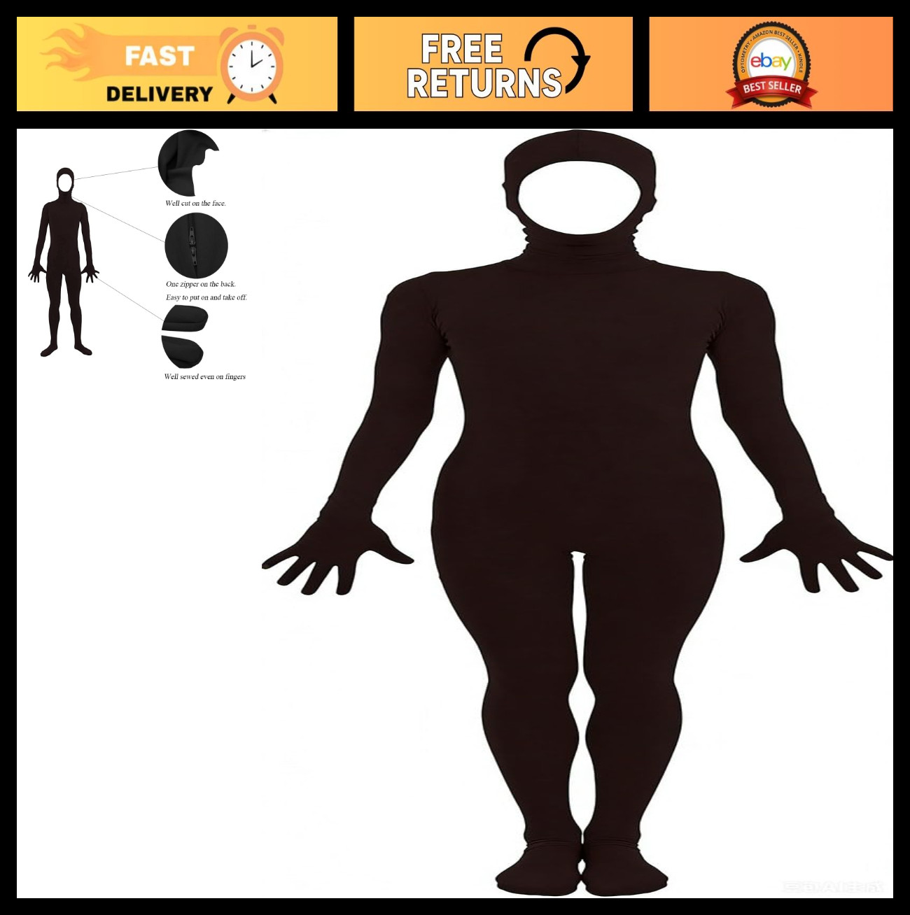 Unisex Spandex Open Face Full Body Zentai Costume Bodysuit – Stretchy, Comfortab