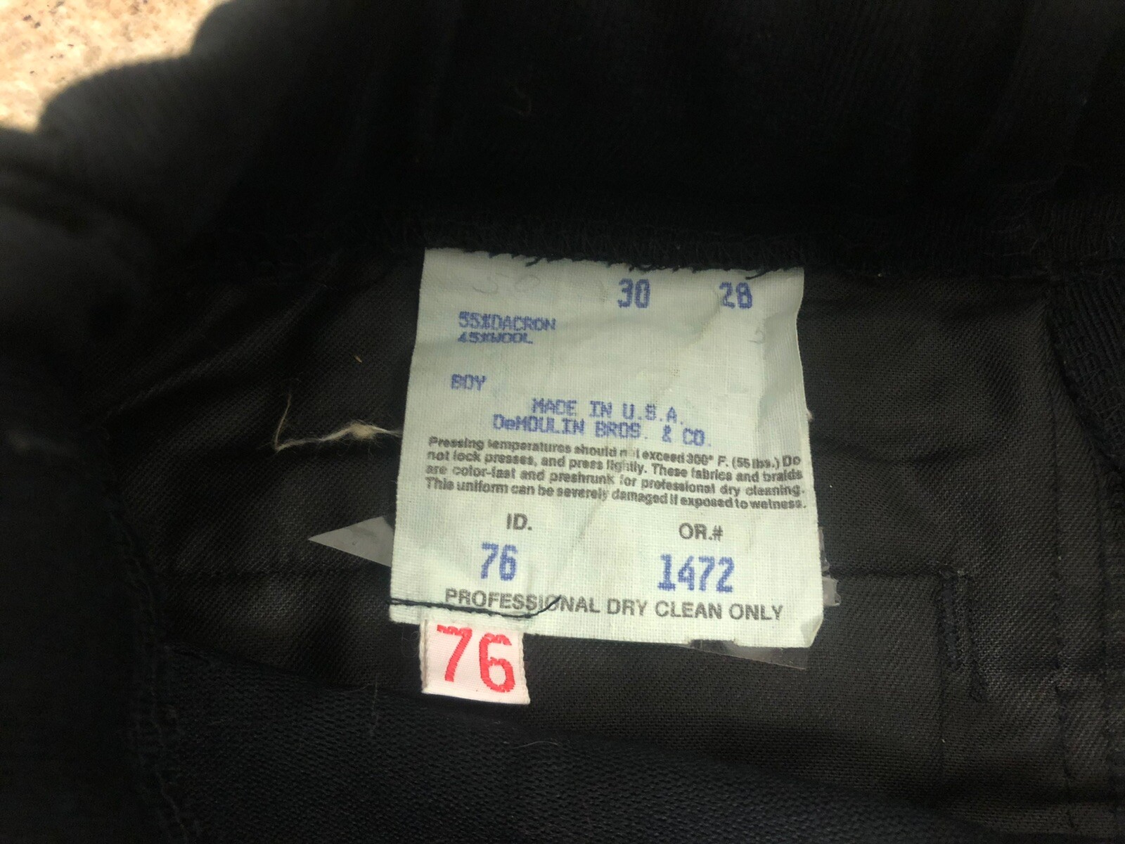 Vintage School Marching Band Uniform Black Pants Costume Suit Pants 30/28
