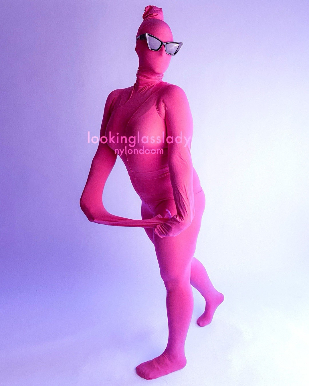 Pink Barbie Full-Body Hooded Nylon Stretch Zentai Bodysuit Cosplay One Size