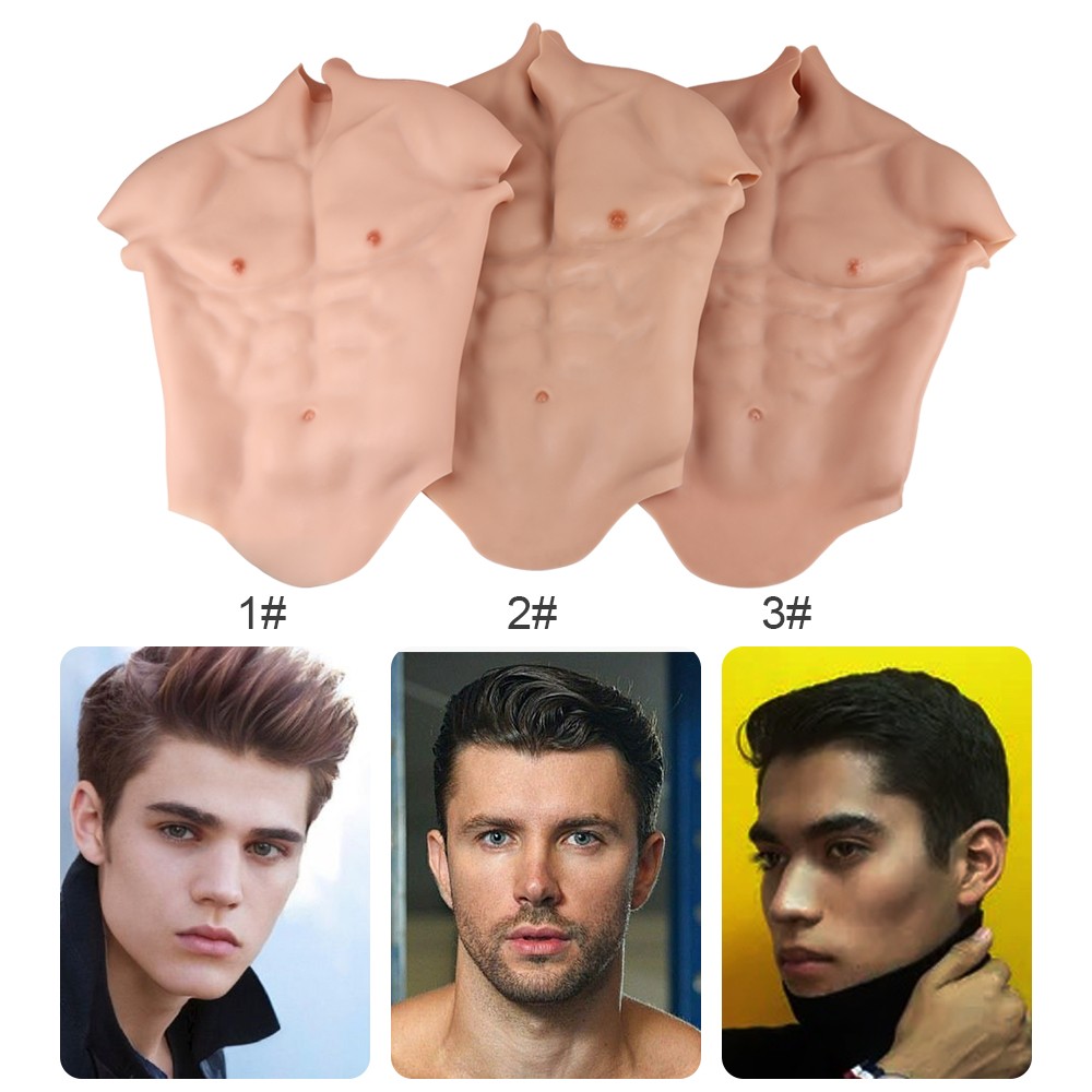 US Male Muscle Chest Plate Silicone Bodysuit for FTM Cosplay Crossdresser