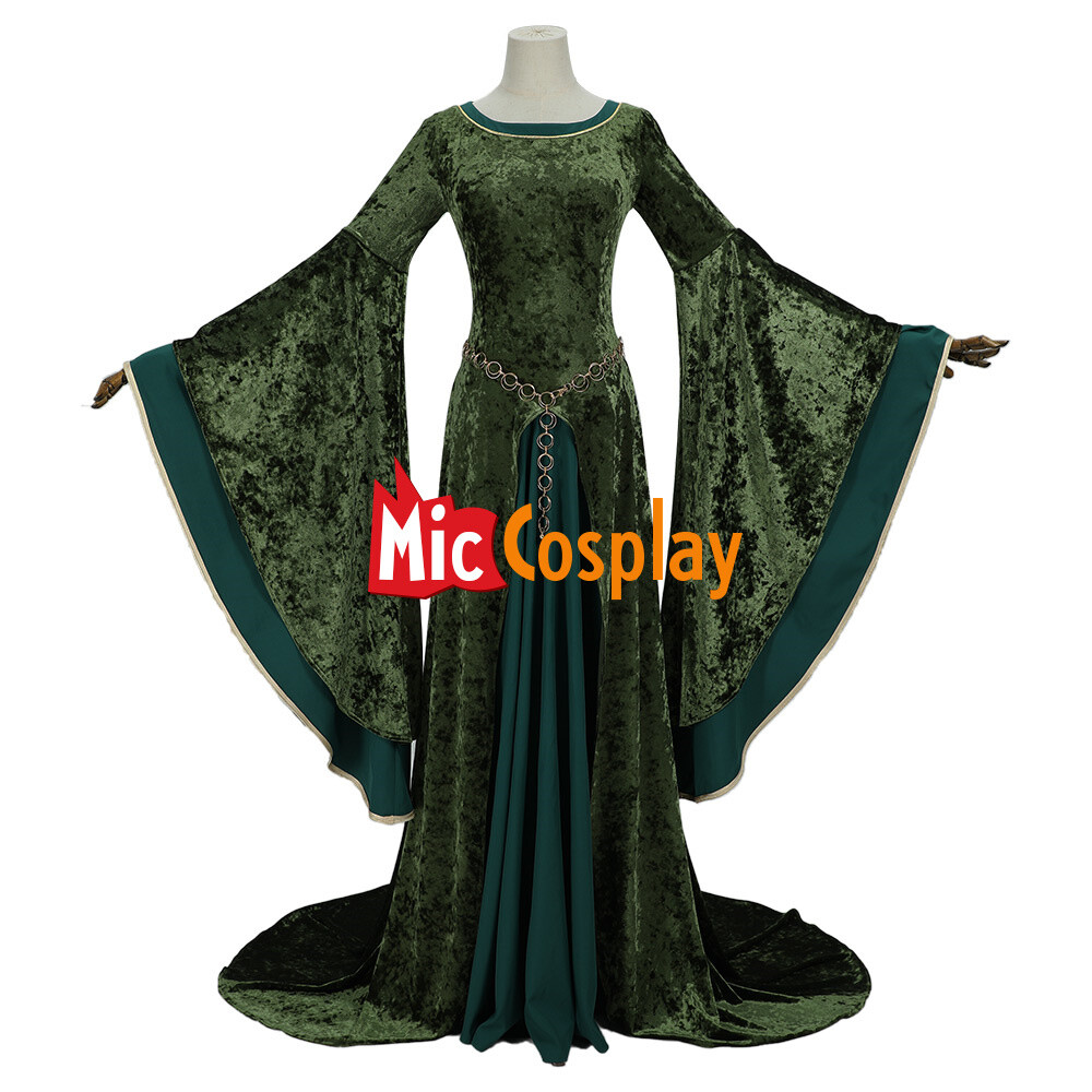 Women Medieval Style Elinor Derivative Long Wide Sleeves Green Velvet Dress