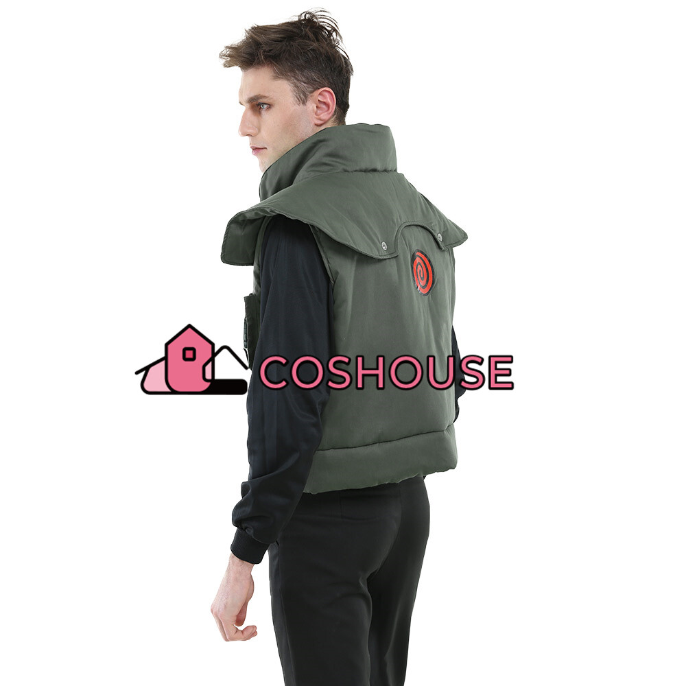 Men’s Kakashi Vest Anime Cosplay Costume Ninja Green Zipper Vest for Halloween