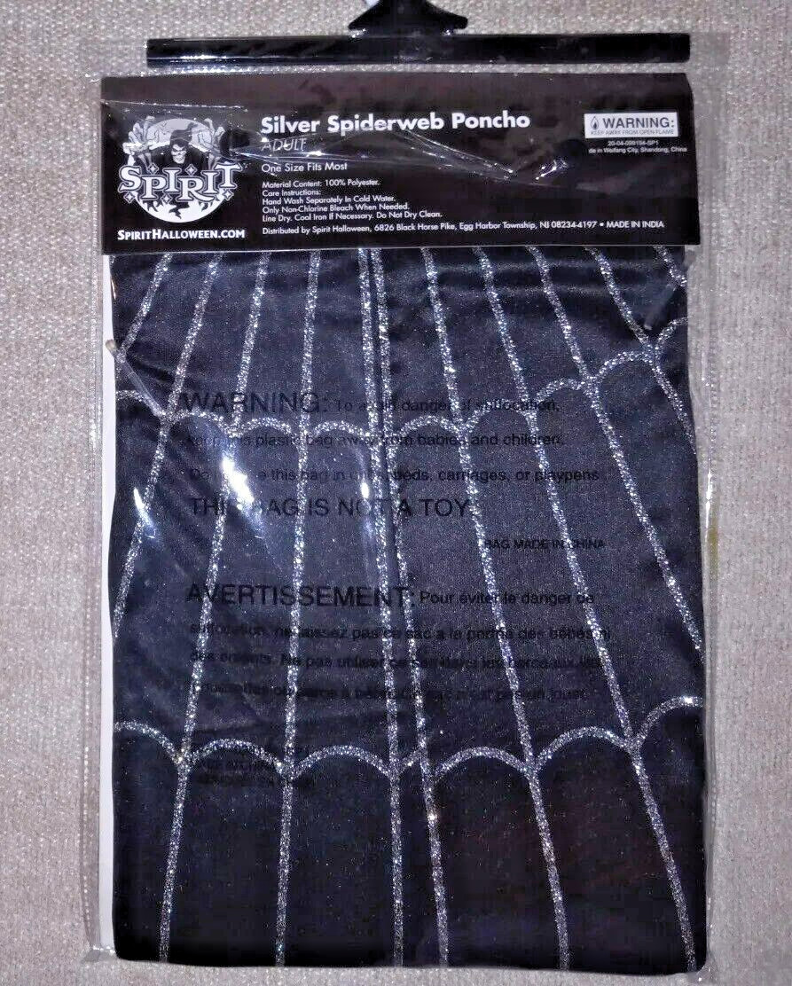 New Spirit Spiderweb Dress up Poncho Costume Adult Women One Size Black Silver