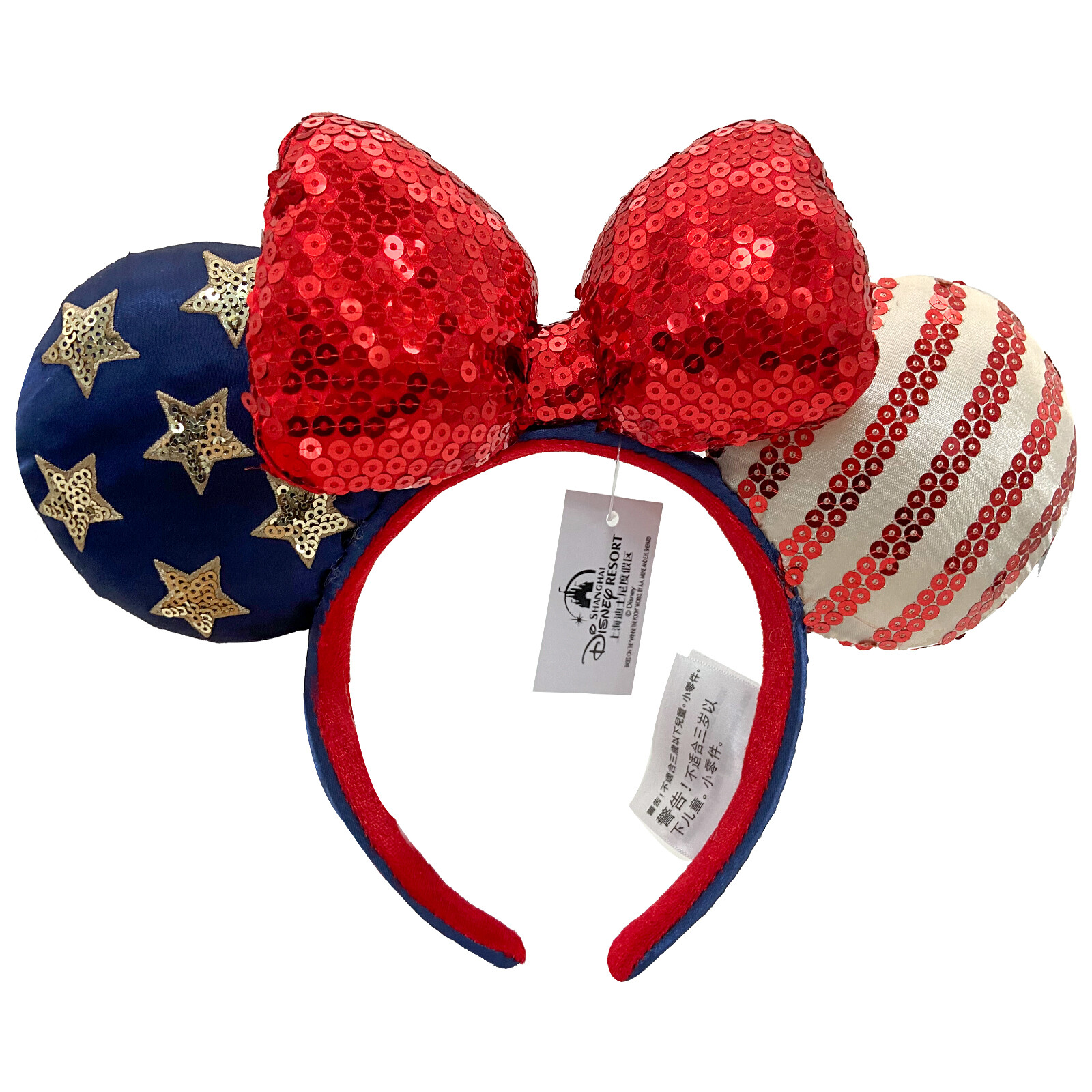 Disney` Parks Sequins American Flag Bow Headband Stars Mickey Minnie Mouse Ears
