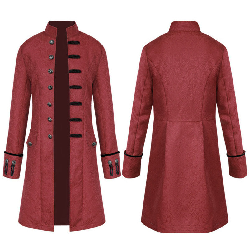 Men Halloween Steampunk Retro Trench Coat Gothic Jacket Medieval Costume Outwear
