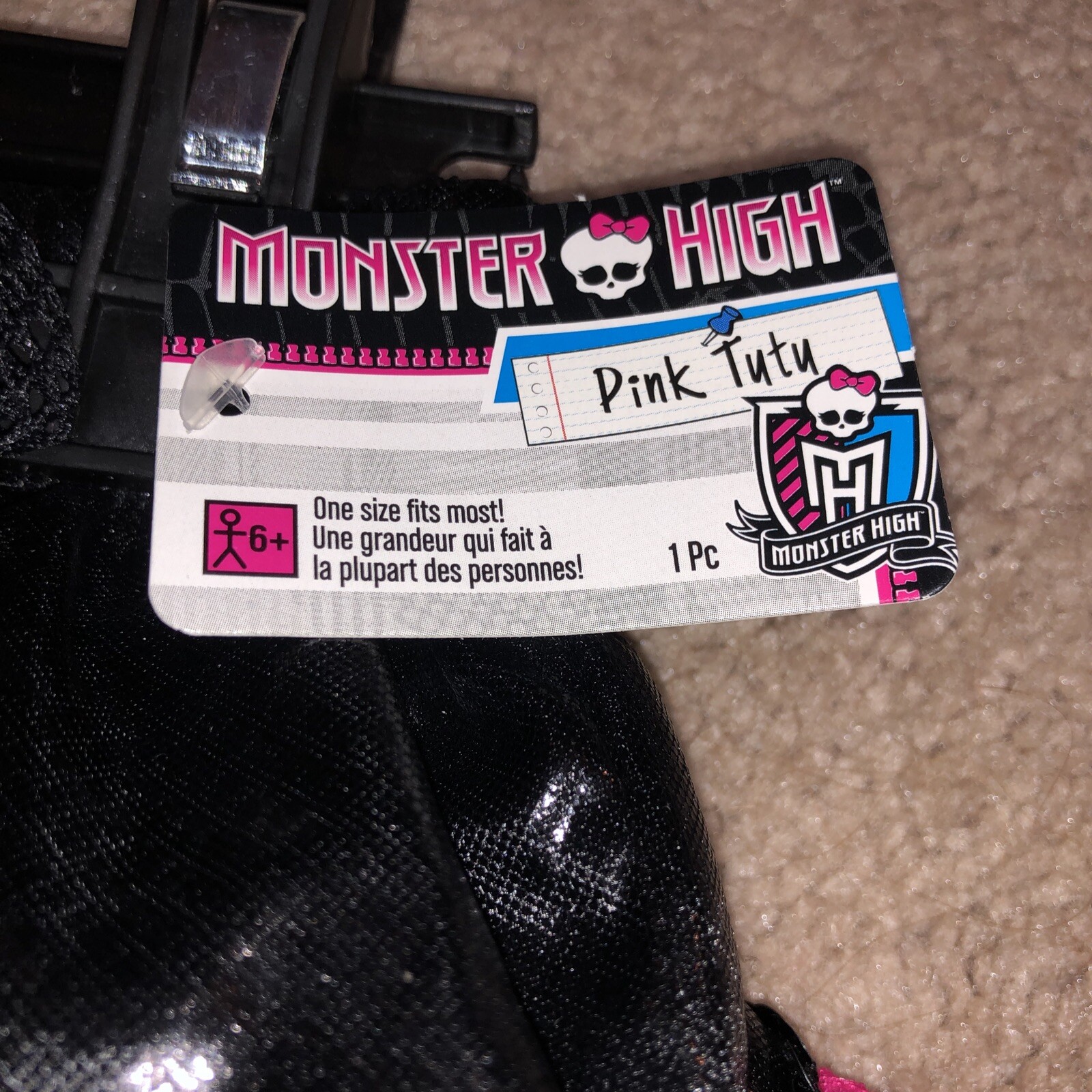 Monster High Girls Skirt Tutu Costume Skull with Bow Black Pink Sequin