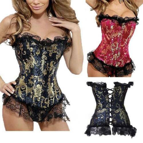 New Sexy Lace Up Basque Lingerie Women Corset Top Bustier Steampunk Gothic S-6X