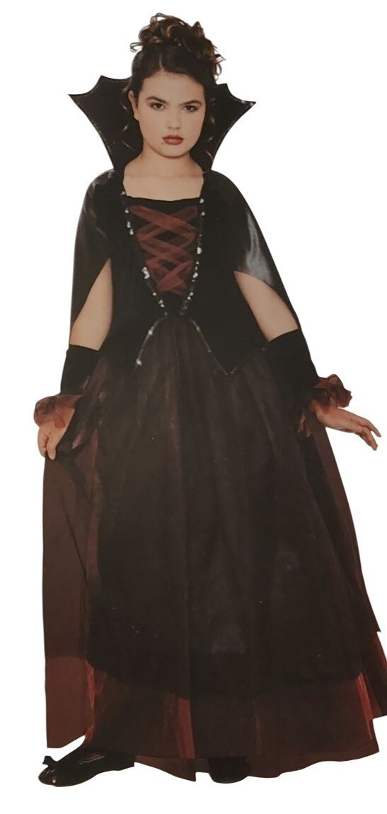 Girls XL (14/16) Draculas Darling Dress With Cape Vampire Halloween Costume