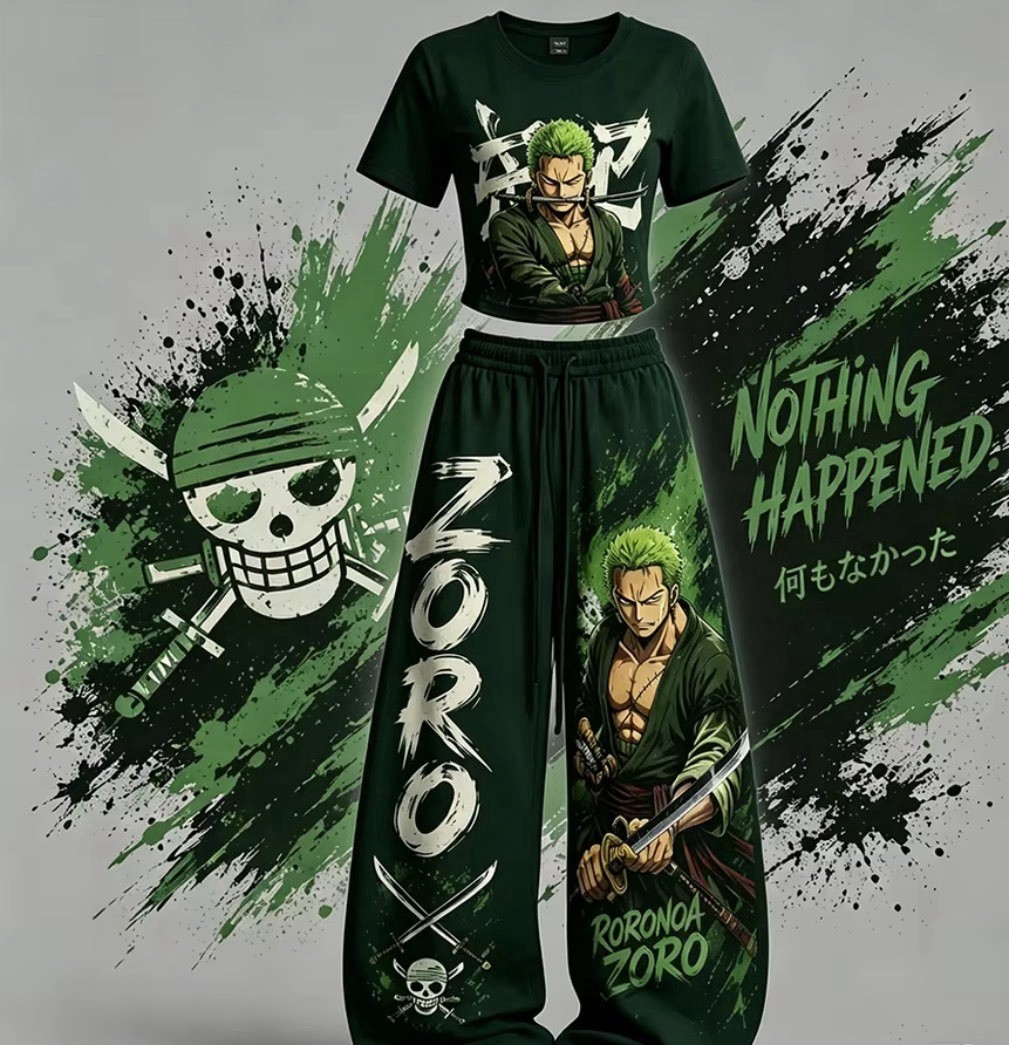 Anime One Piece Zoro Tracksuit Set T-Shirt Pants Outfit Unisex S-6XL