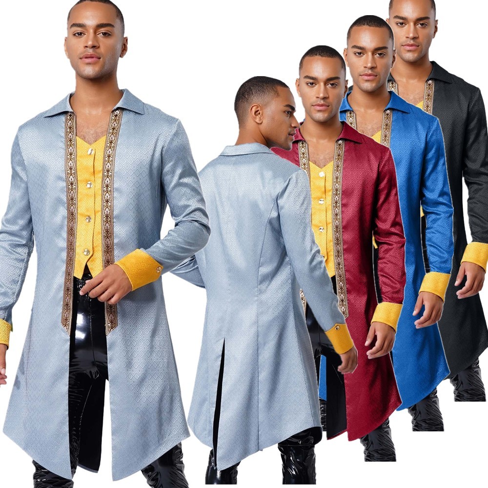 Men Coat Frack Jacket Printing Tailcoat Steampunk Walking Skirt Halloween Fancy
