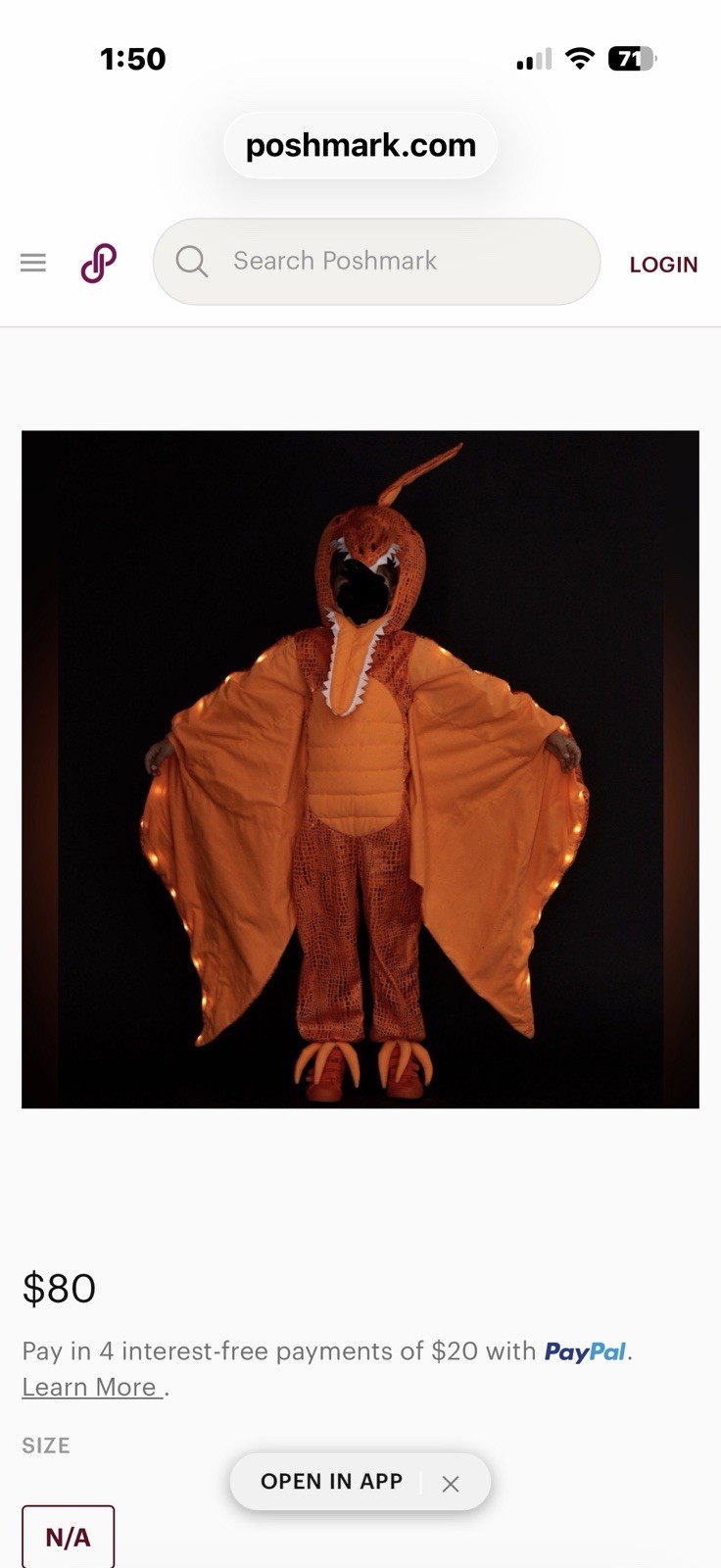 NEW! POTTERY BARN KIDS Light-Up Pterodactyl Halloween Costume Size 4-6 YEARS
