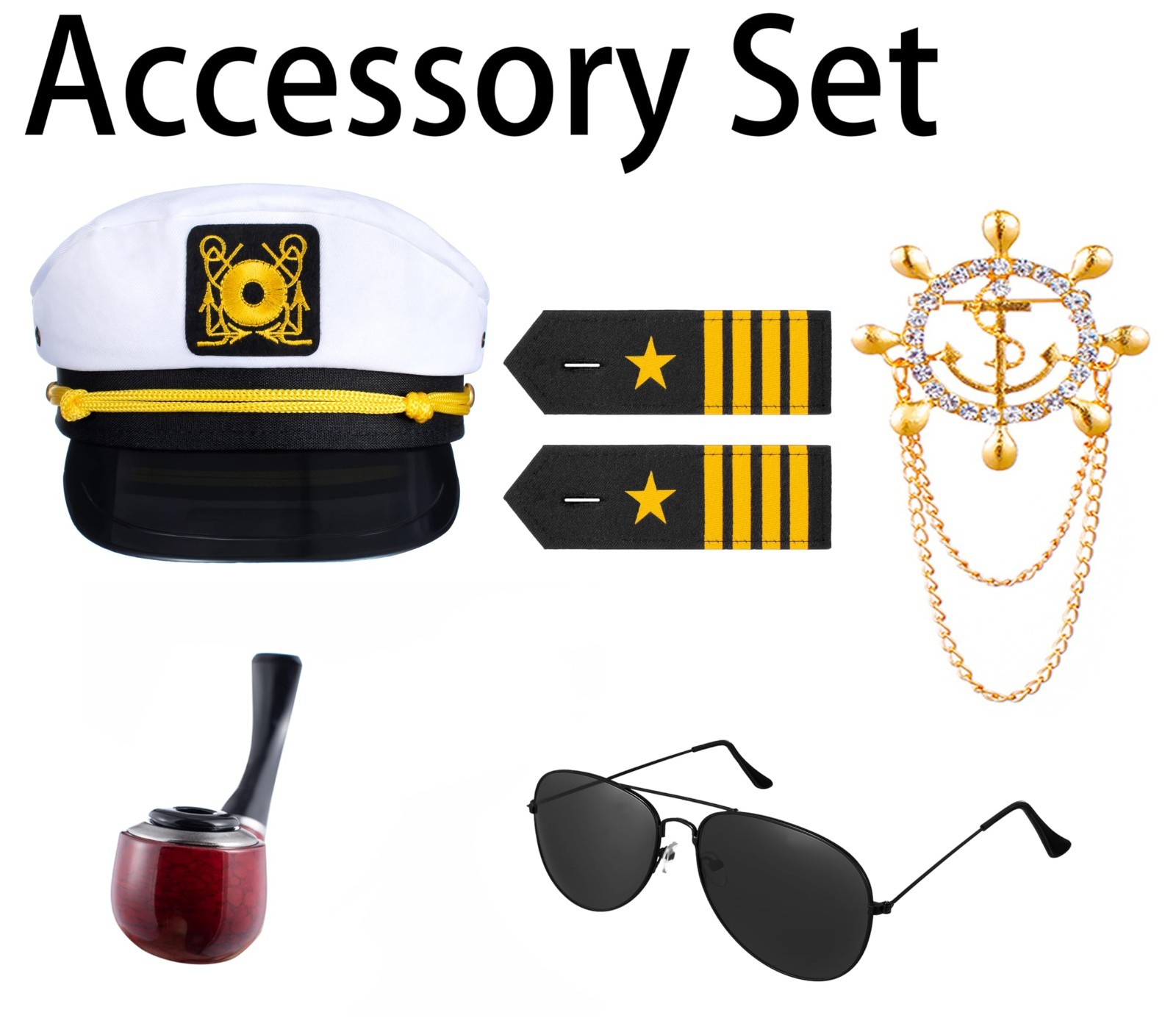 6PCS Men’s Sailor Costume Set – Yacht Captain Shirt, Hat & Accessories for Parti