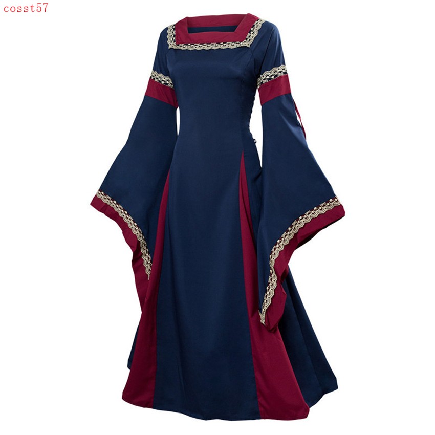 Medieval Renaissance Palace Dress Square Collar Slim Long Skirt Cosplay Costume