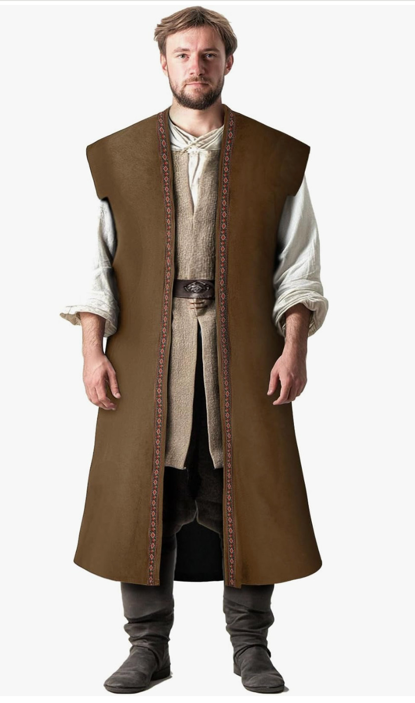 Mens Brown Pirate Vest Medieval Costume Renaissance Cosplay Viking Waistcoat LAR