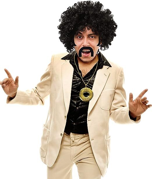 70’s Costume Disco Costume Men Afro Wigs Disco Accessories Rock Halloween 4 pc