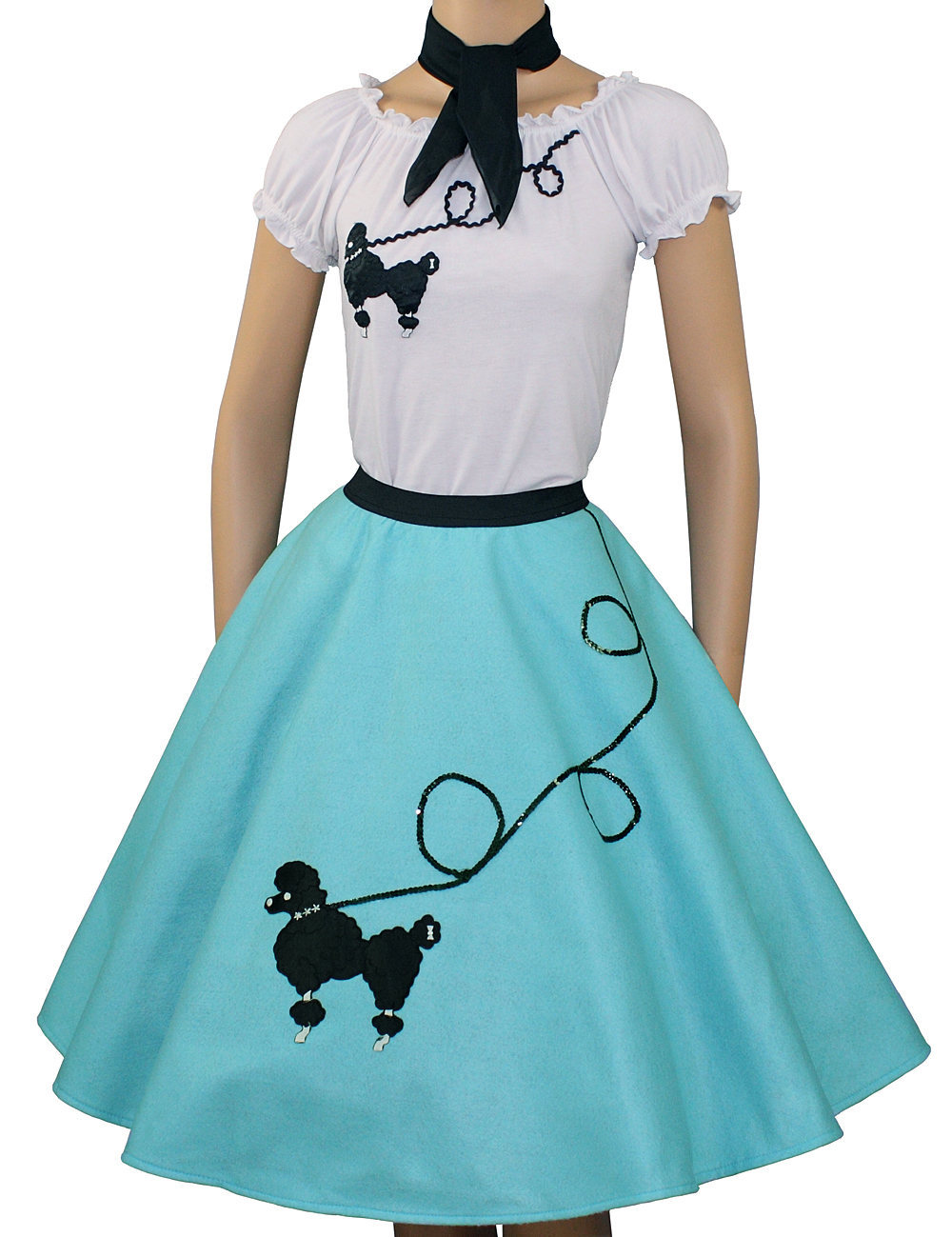 3-Pc Aqua Blue Poodle Skirt Outfit _ Adult Size XL-3XL _ Waist 40″- 48″