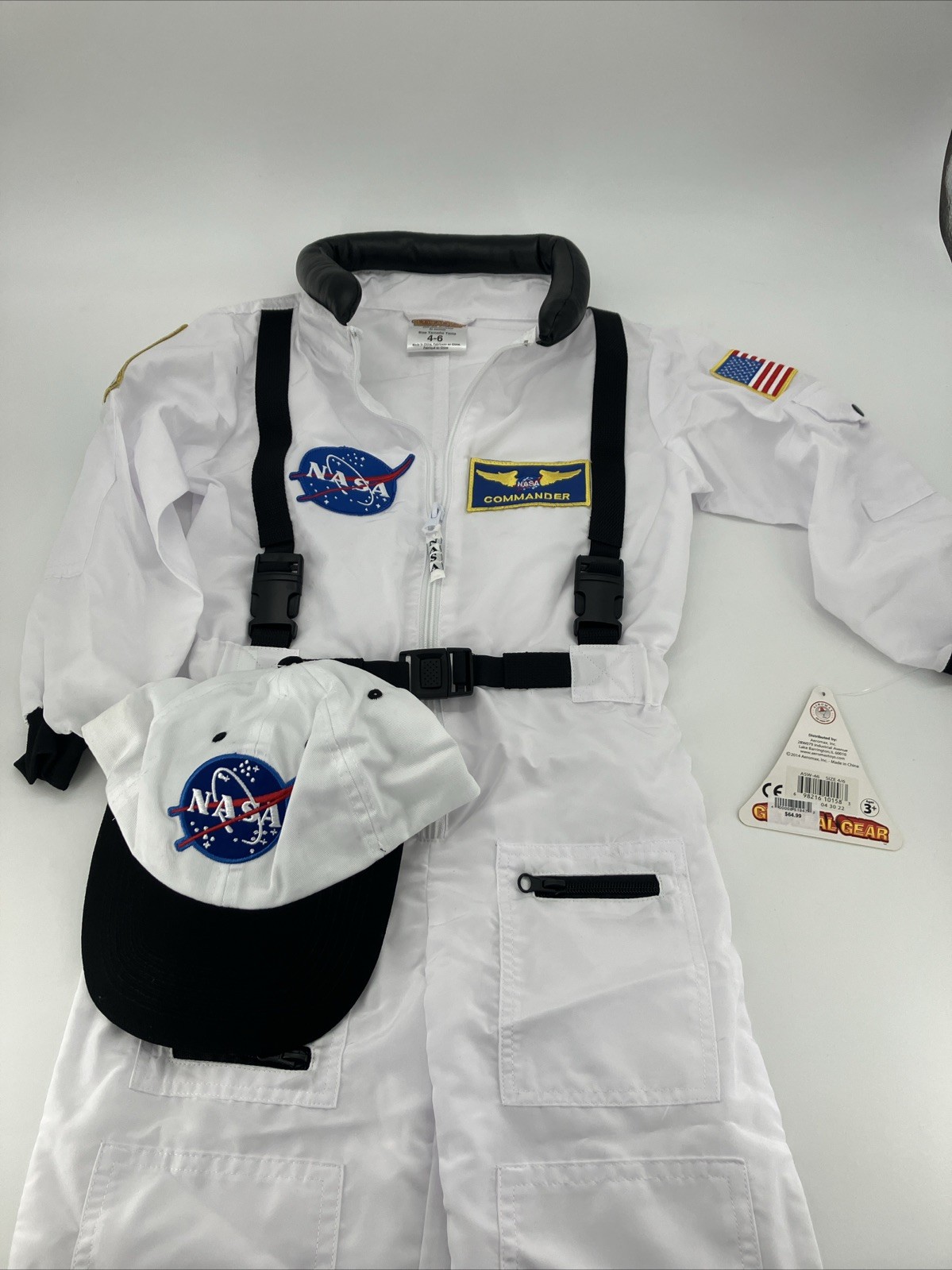 Astronaut Jumpsuit – White w/ Cap Dress Up Pretend Play Size 4-6 Child Costume