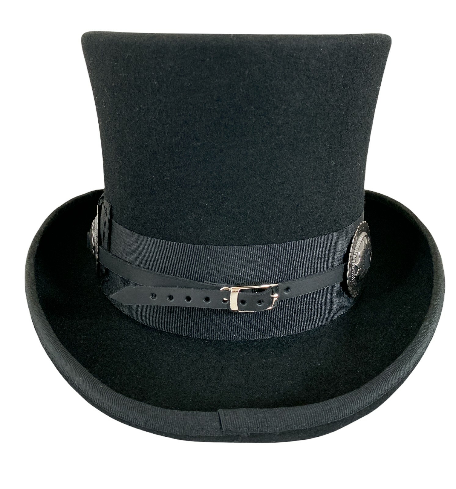 Black 100% Wool Felt Top Hat Concho Band Victorian Costume Slash Mad Hatter USA