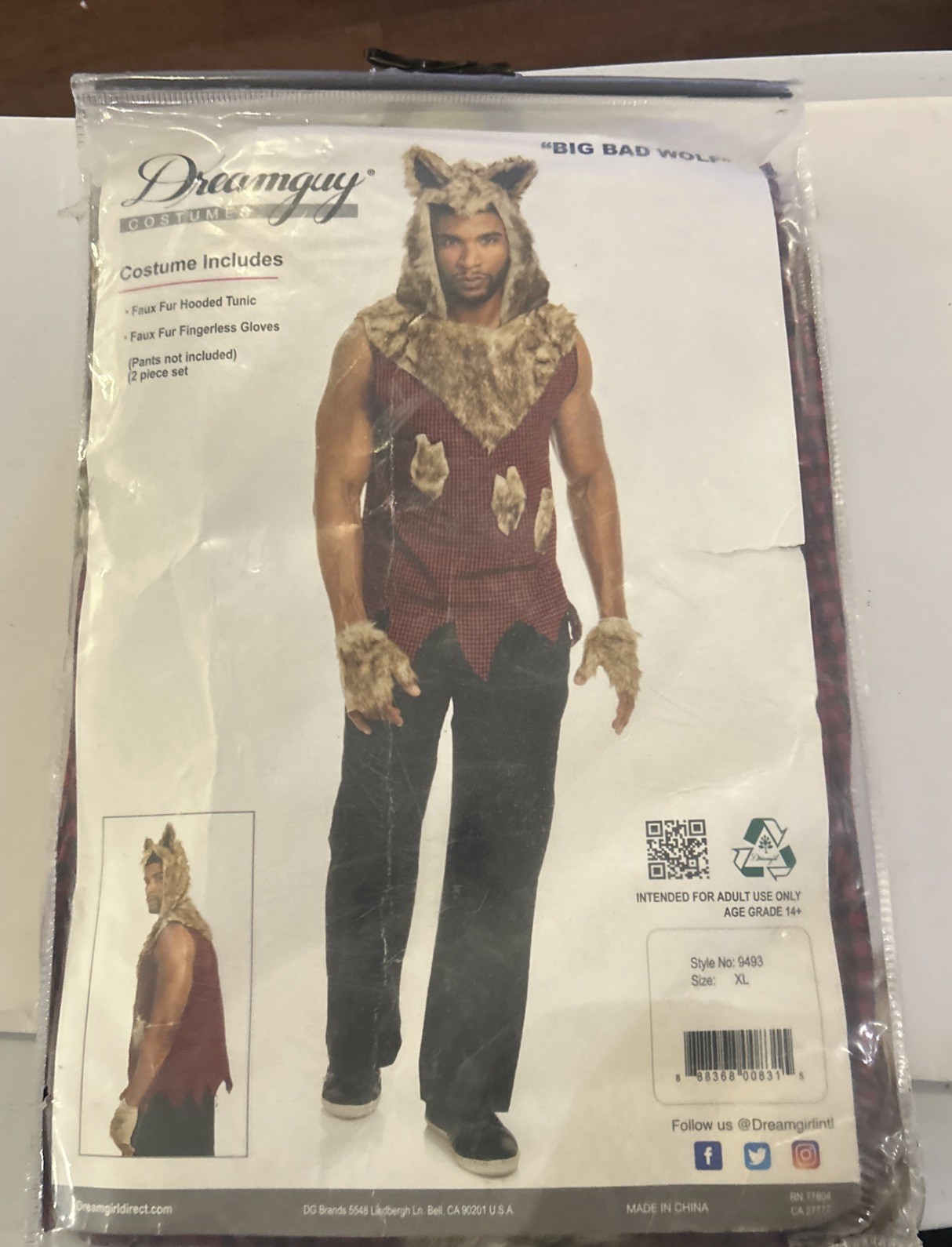 Men’s Big Bad Wolf Costume Halloween Wolf Fancy Dress Up Dino Cosplay