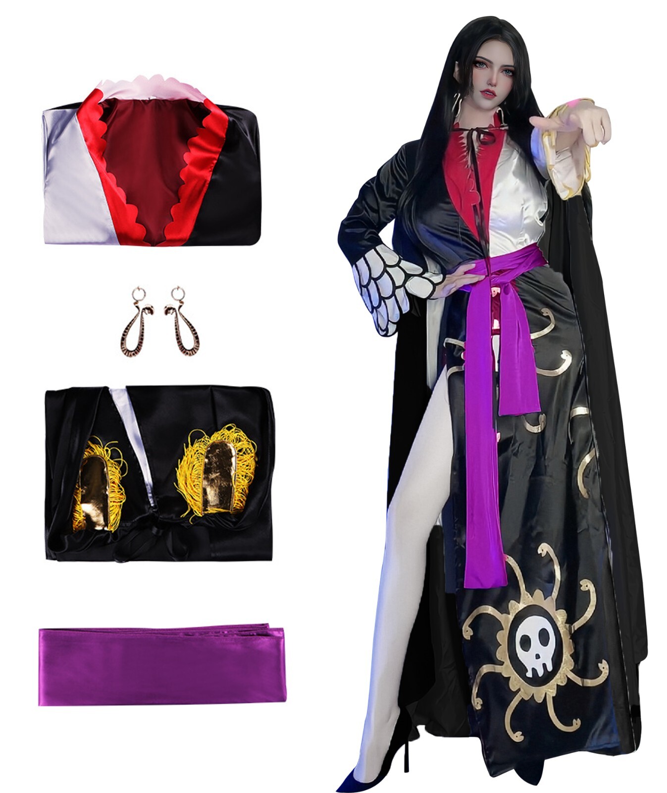 One Piece Boa Hancock Cosplay Kimono Costume Dress+Cape empress queen army suit