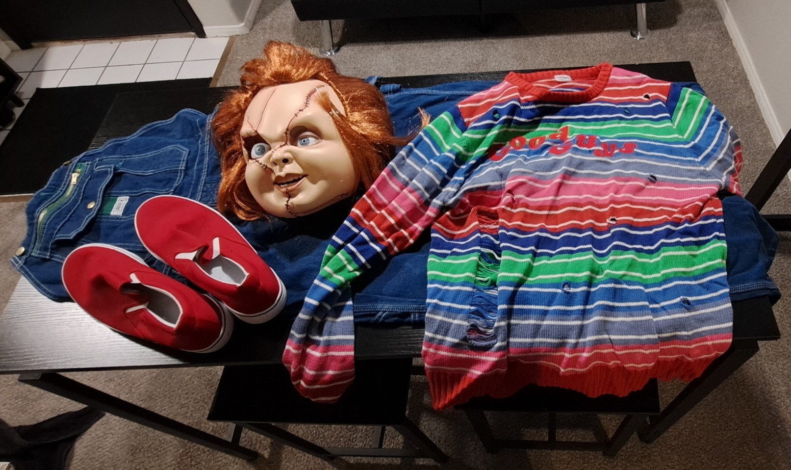 LIBERTY Chucky Costume Set Size 12 Mask Wig Striped Sweater Denim Overalls