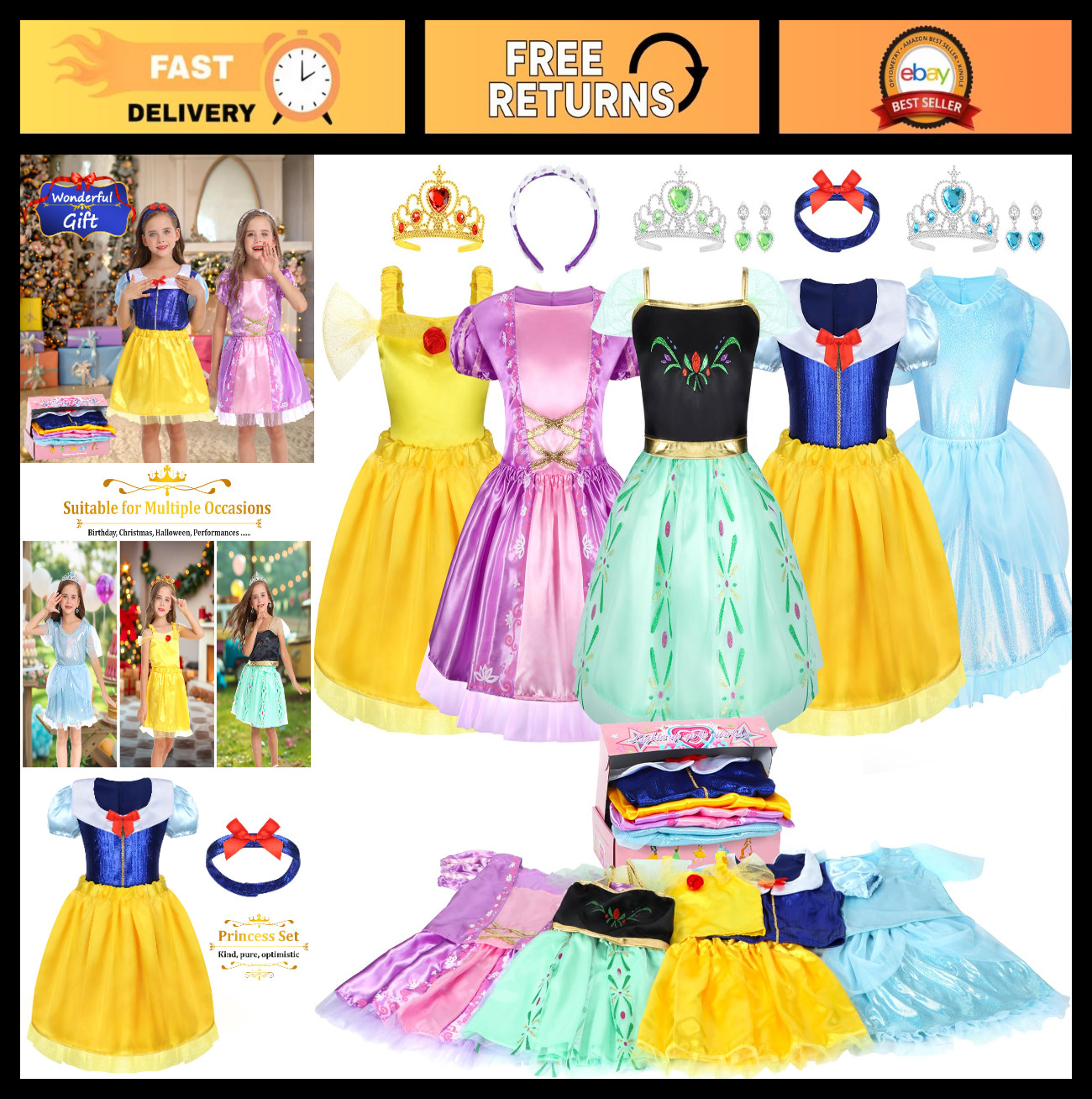 Princess Dress Up Costume Set for Girls – Role Play Dress & Accessories Gift