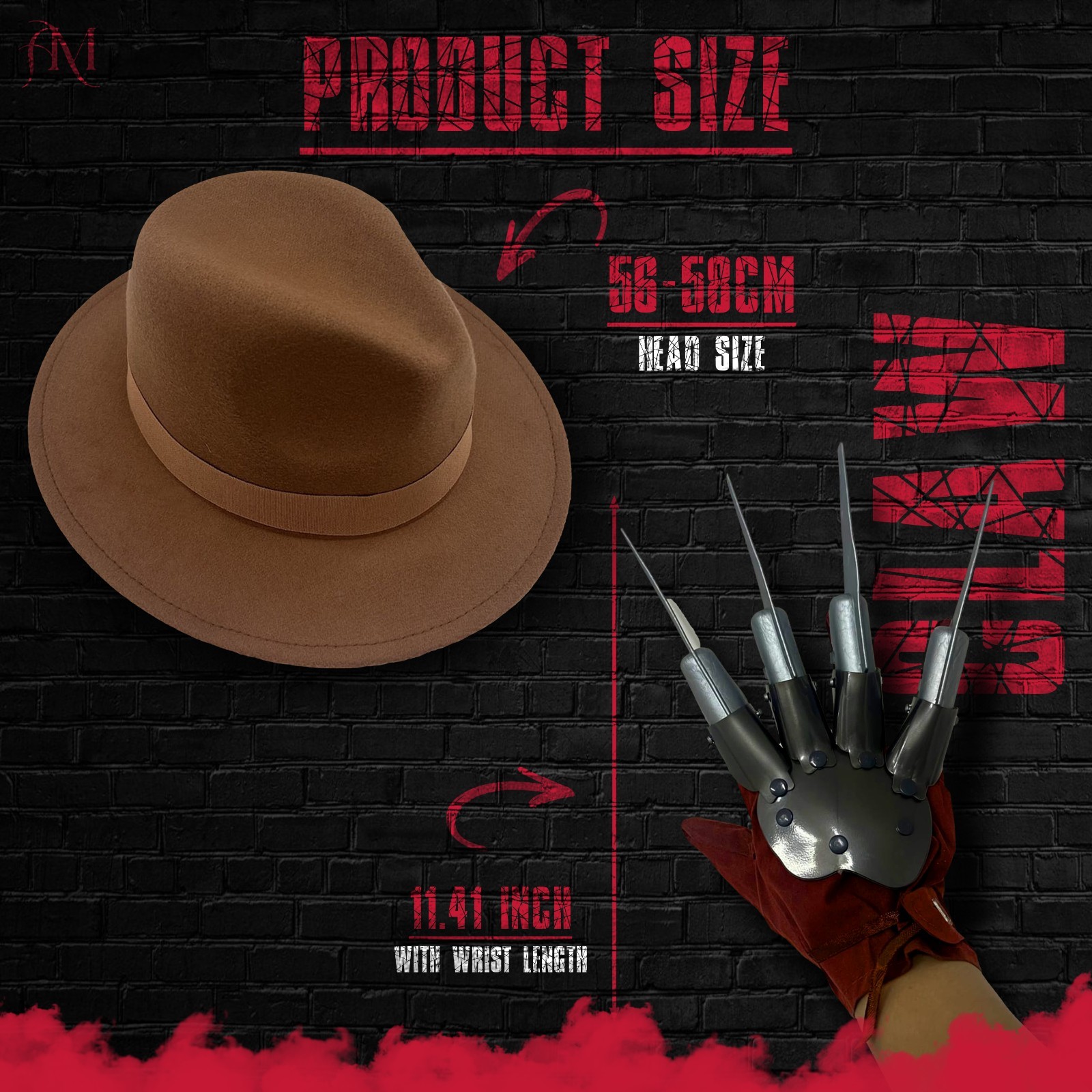 Freddy Krueger Horror Hat & Claw Glove Halloween FancyDress Costume Accessory