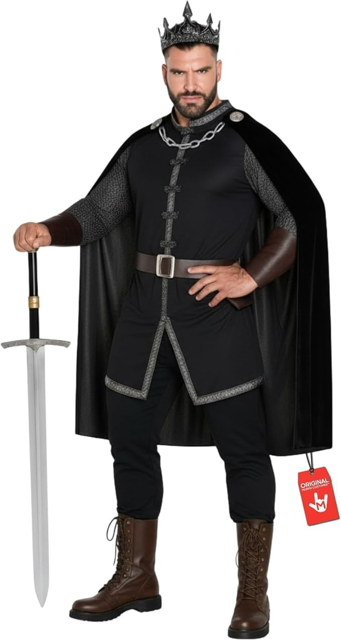 Men`s Dark King Costume Adult Medieval Knight Renaissance Monarch M-2XL Thrones