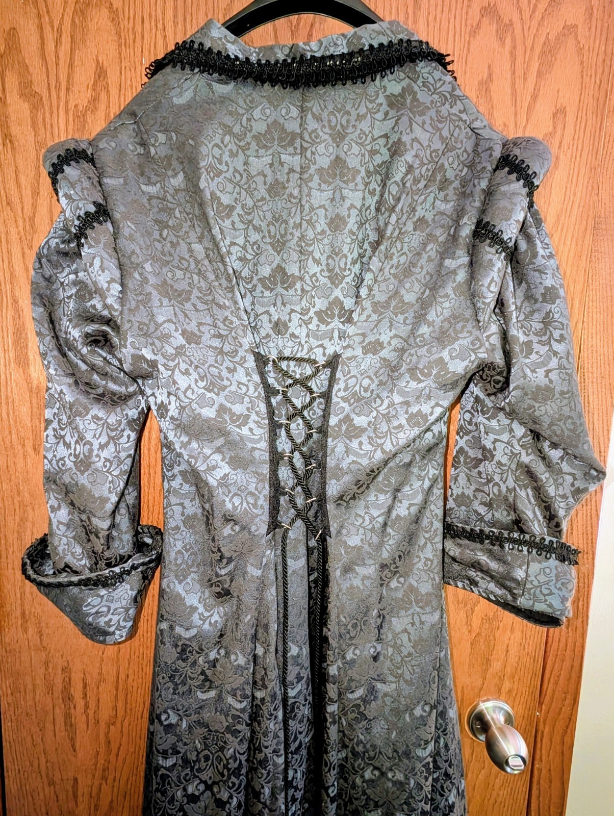 Victorian Brocade Women’s Costume Renaissance Ren Fest Coat Cloak Black Gray