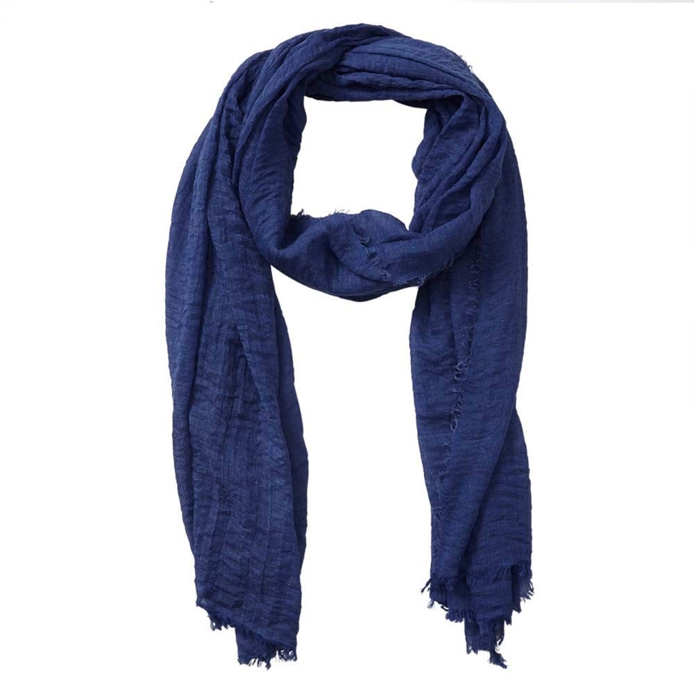 XRDSS Summer Cotton Blend Crinkle Vintage Soft Scarf with One Size, Dark Blue