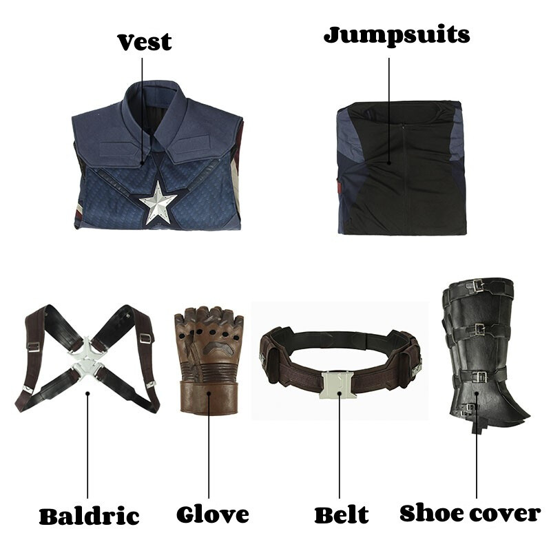 Captain America 3 Men Cosplay Custome Set Jumpsuits Mask Shoes Glove Belt Lot