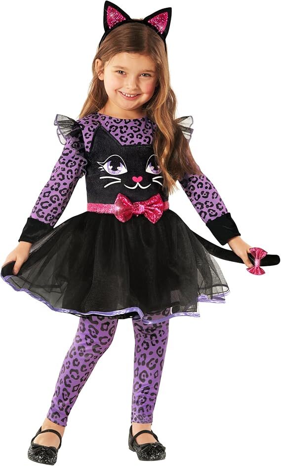Kids Purple Cat Costume Toddler Girls Cute Animal Halloween Dress Ears Leggings