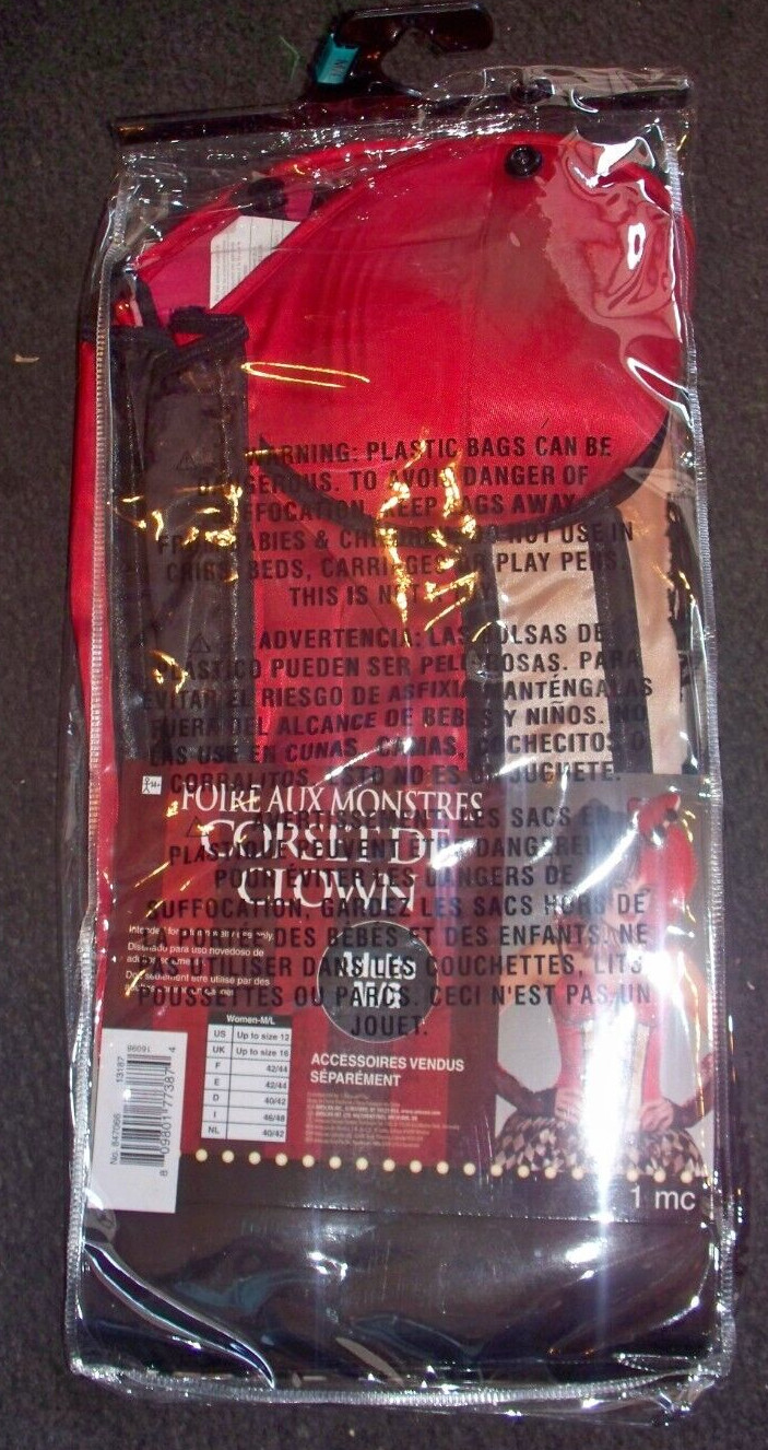 Clown Corset Freakshow Evil Suit Yourself Adult M/L upto sz 12 Halloween Costume
