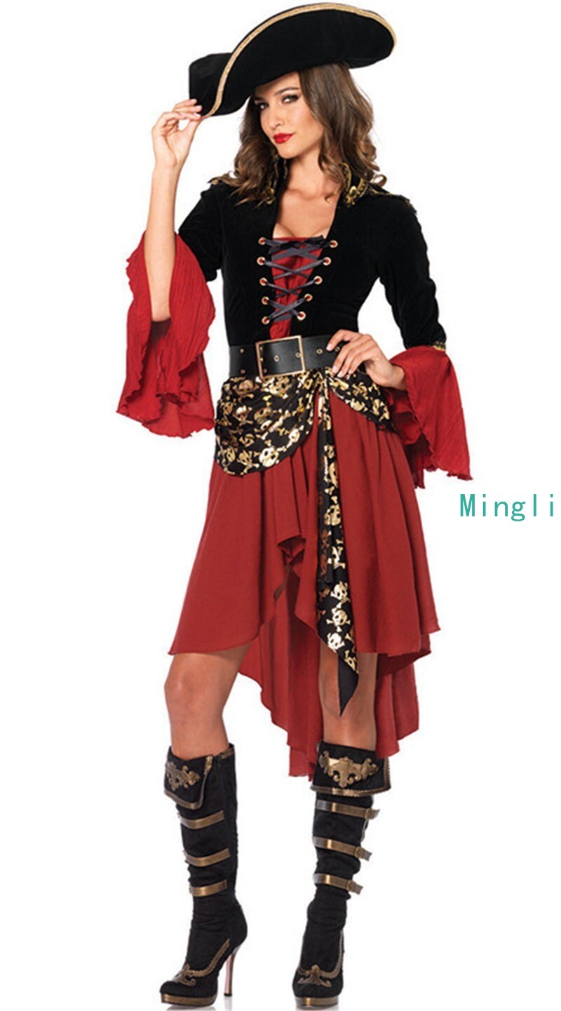 Halloween Red Pirate Captain Jack Costume Sparrow from Pirates Caribbean Women