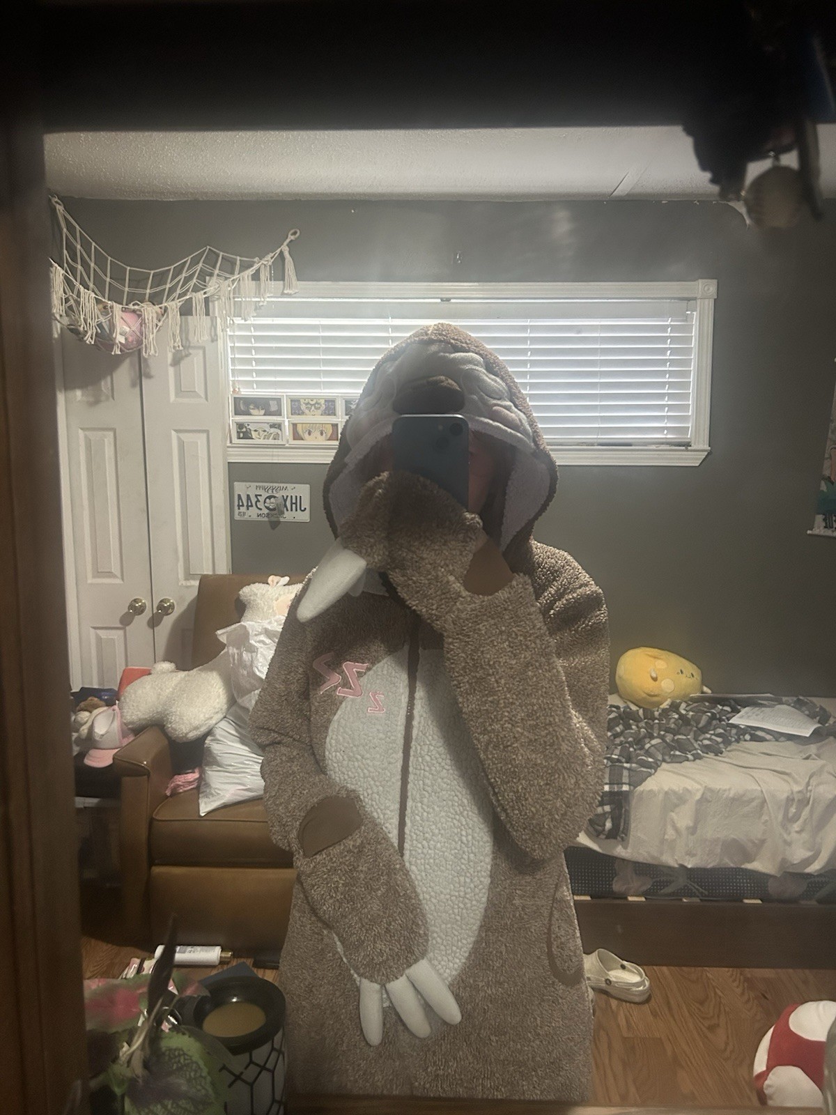 Hooded Animal Costume One-Piece Zip Front with Paws Brown/White