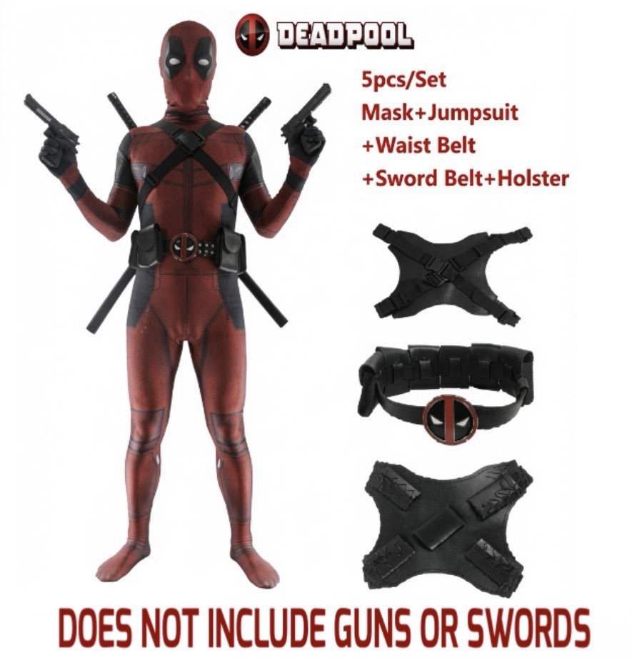 5pc Deadpool Wade Wilson Size Large Cosplay Costume & Accessories Halloween&More