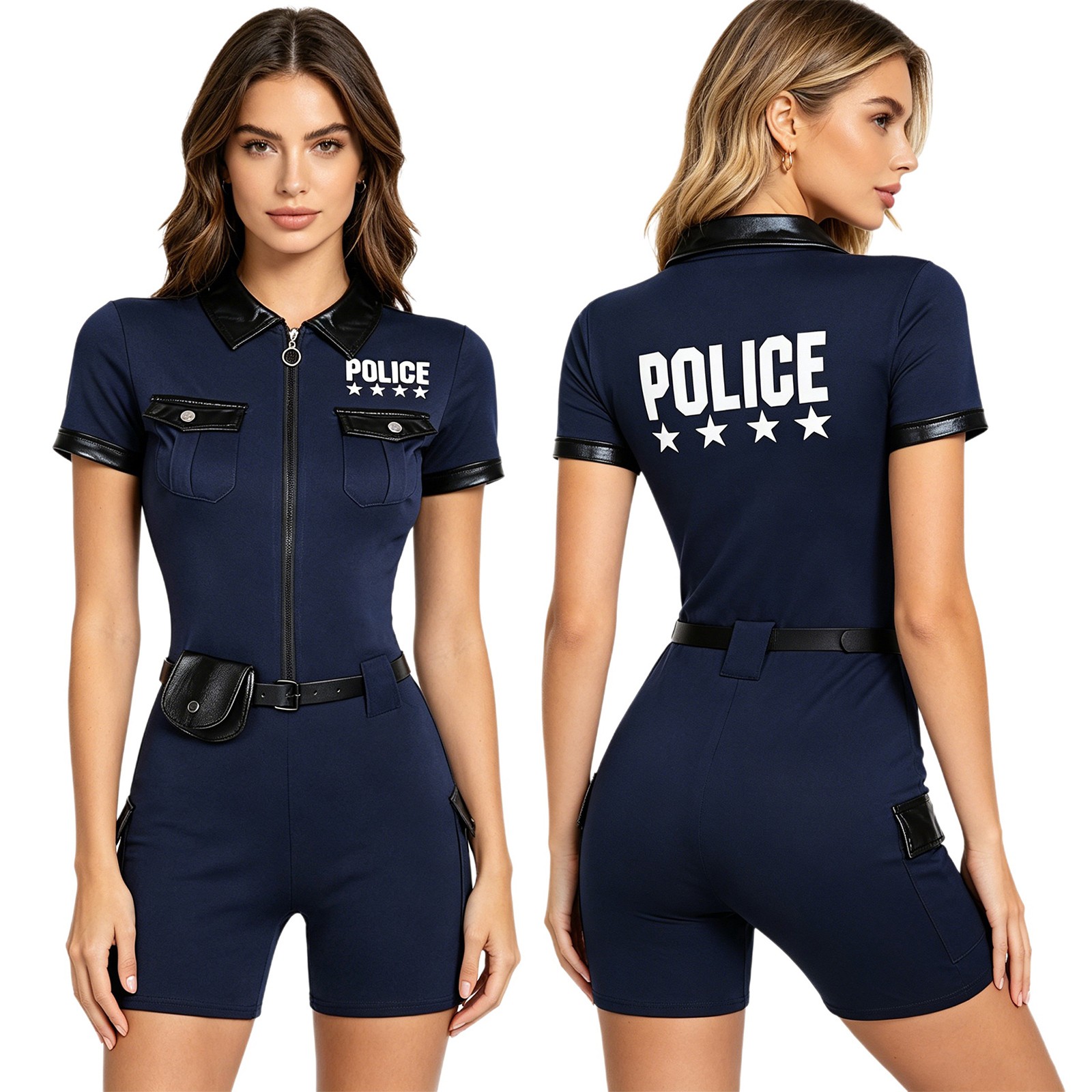 US YiZYiF Women Police Officer Uniform Halloween Policewoman Cosplay Outfit Sexy