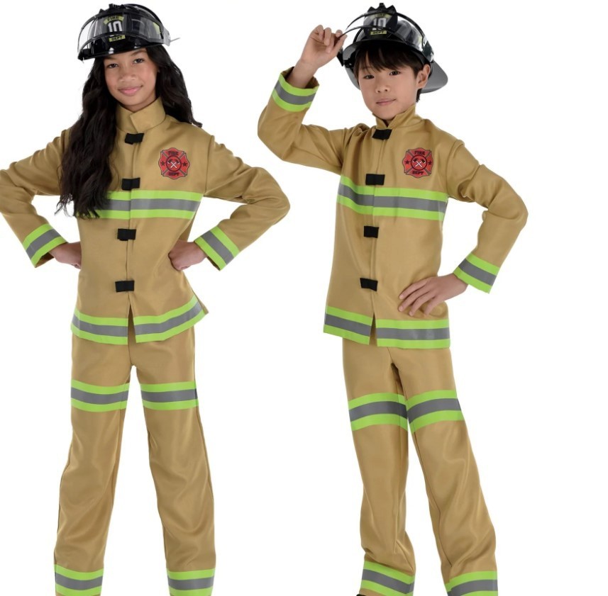 AMSCAN Kids Firefighter Costume COLOR TAN 100% Polyester – Size Med – NEW