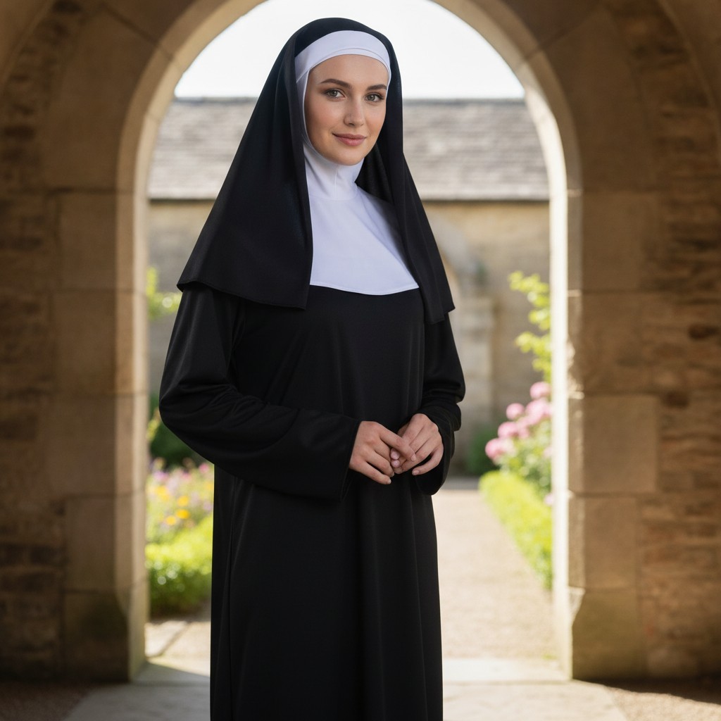 Classic Nun Halloween Costume – Lightweight Dress & Headpiece for Easy Wear