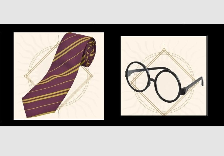 Harry Potter Theme Skeleteen Wizard Nerd Glasses & Tie Dress Up or Halloween