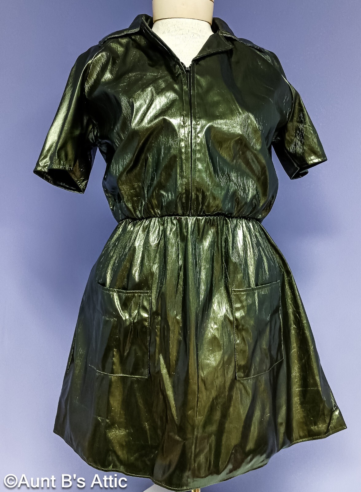 Sexy Scout Ladies Green Poly Vinyl Zip Front Dress W/ Satin Sash & Beret OS