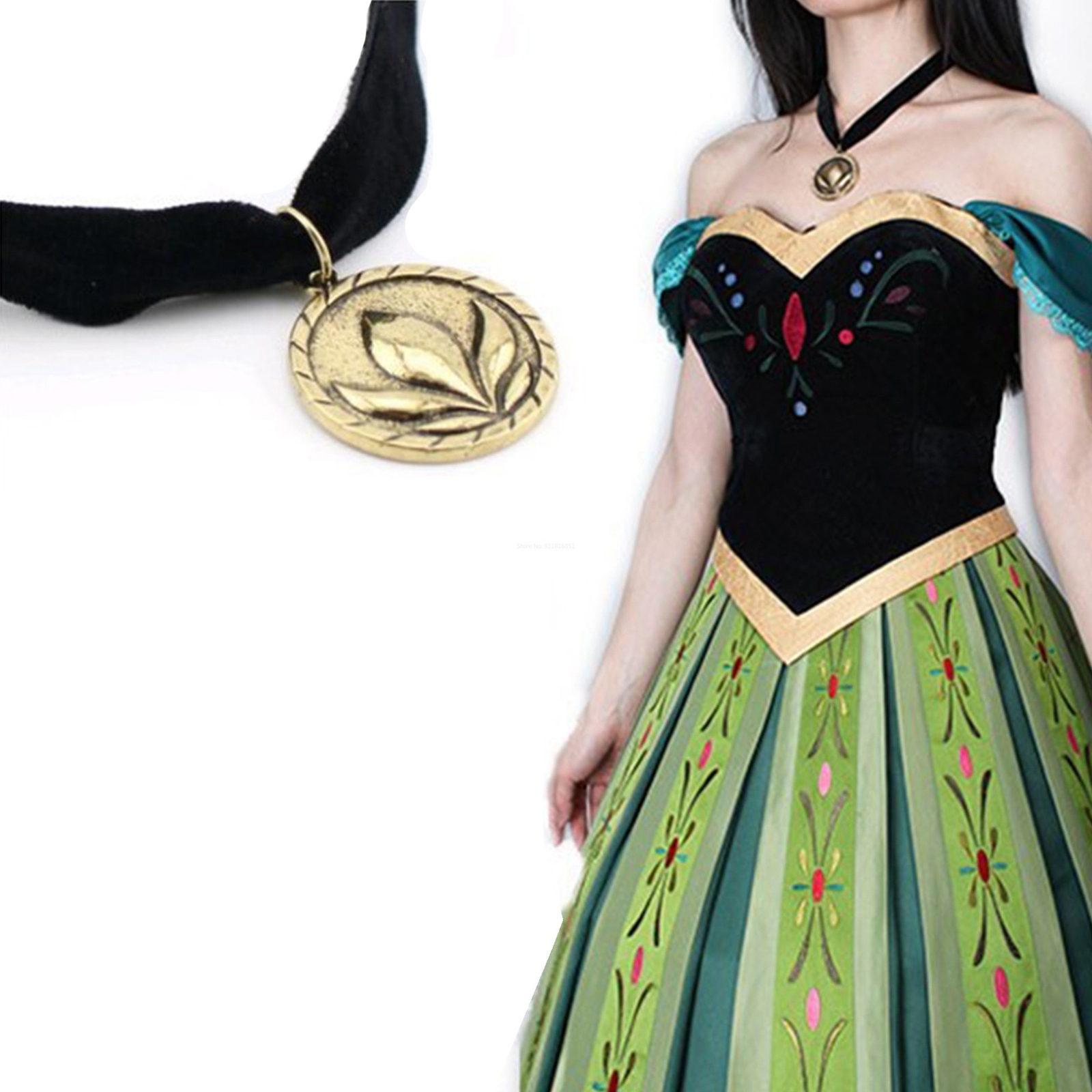 Princess Anna Cosplay Costume Women Carnival Party Dress Necklace Suit Anna Wig