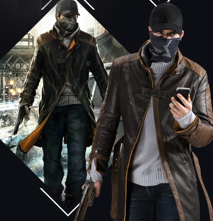 Watch Dogs Aiden Pearce Cosplay Costume PU Leather Jackets Cap Scarf Sweater Set