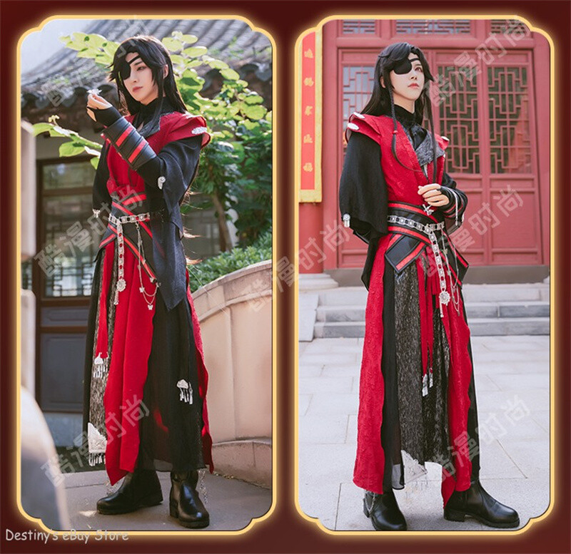 Red Hanfu TGCF Tian Guan Ci Fu Hua Cheng Cosplay Costume Fancy Dress Outfit Wig