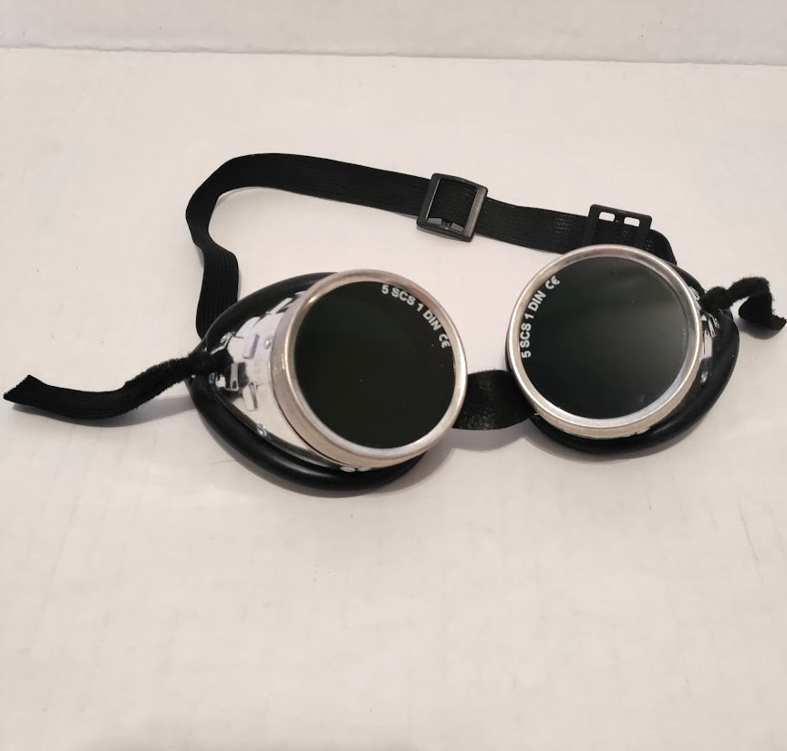Steampunk Goggles Welding Glasses Silver Metal 5 SCS **READ Elastic Band In Knot